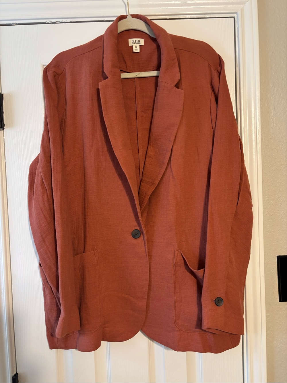 a.n.a Cotton Linen Blend Blazer XL | Oversized Rust Lightweight Jacket